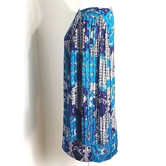 love FIRE Teal, Navy Blue & White Boho Dress, Wide Pleated Longsleeves, Sz Small - Picture 6 of 11